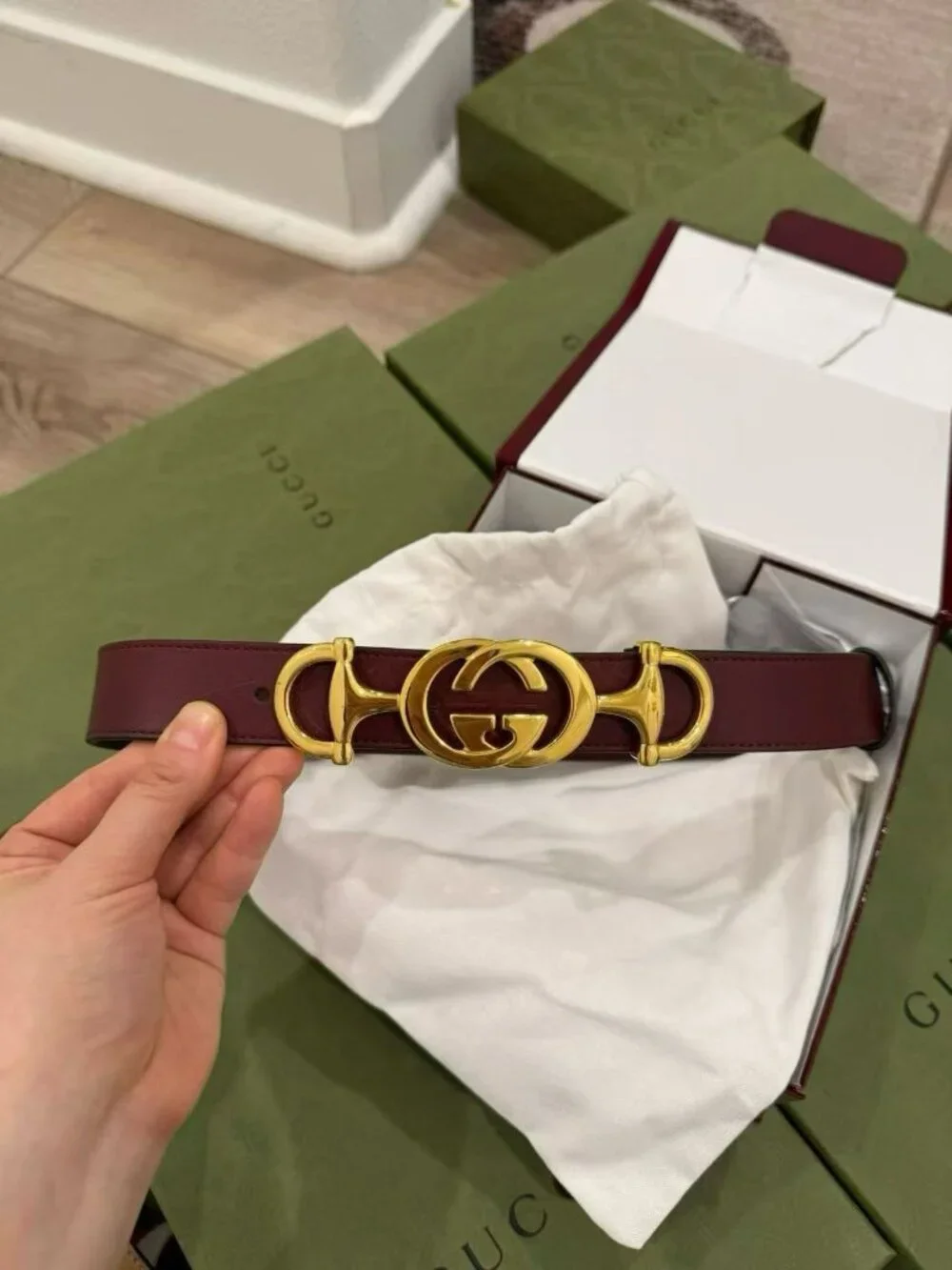 NWT Authentic Gucci Burgundy Double GG Horsebit Calfskin Belt GUCCI Authentic GG Limited Edition Horsebit Burgundy Leather  main image 2